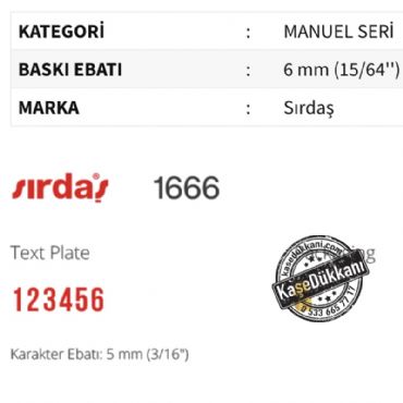 Sırdaş 1666 kaşe ölçüleri antalya